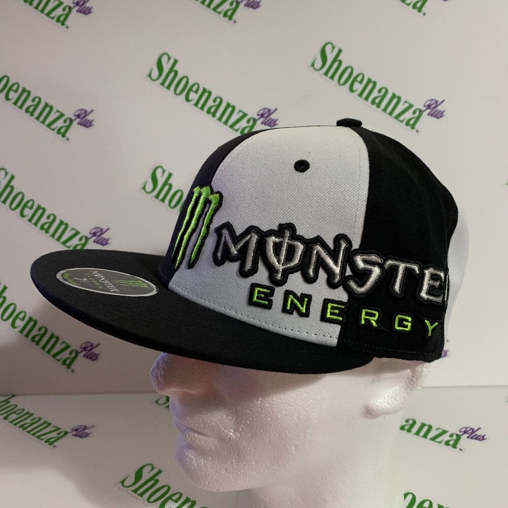 Monster Energy Hat Embroidered Logo Baseball Fitted Cap Black Green White 7 1/4